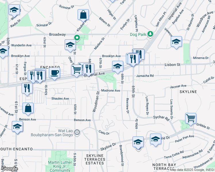 map of restaurants, bars, coffee shops, grocery stores, and more near 403 Ritchey Street in San Diego