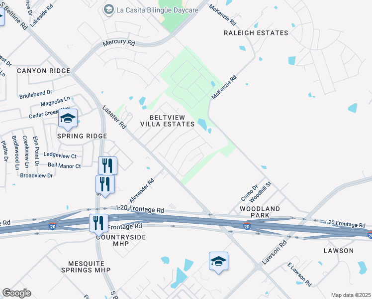 map of restaurants, bars, coffee shops, grocery stores, and more near 119 Palomino Street in Mesquite