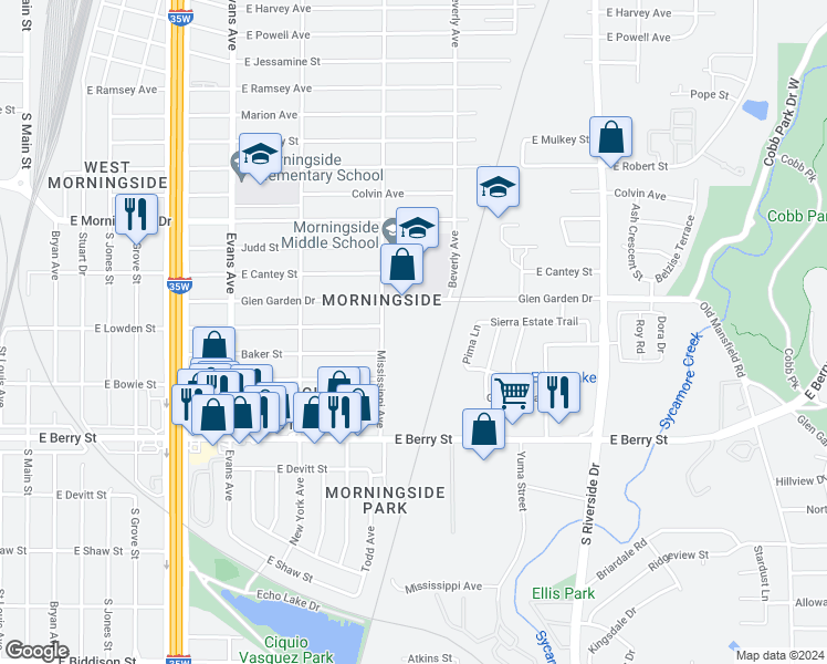 map of restaurants, bars, coffee shops, grocery stores, and more near 1228 Lowden Circle in Fort Worth