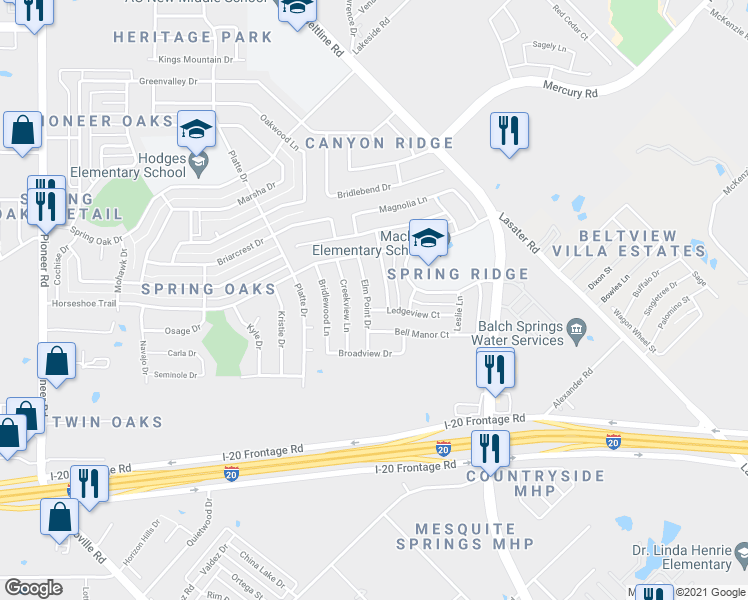 map of restaurants, bars, coffee shops, grocery stores, and more near 4642 Elm Point Drive in Balch Springs