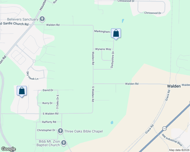 map of restaurants, bars, coffee shops, grocery stores, and more near 3175 Walden Road in Macon