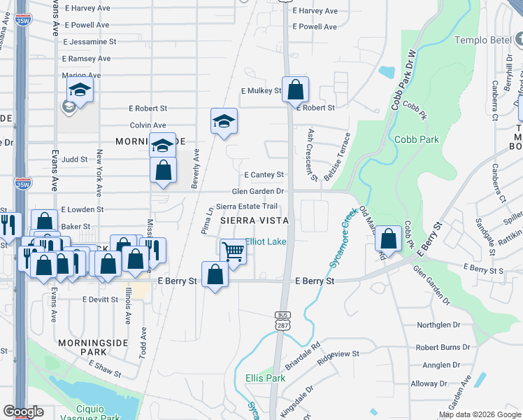 map of restaurants, bars, coffee shops, grocery stores, and more near 3000 Yuma Drive in Fort Worth