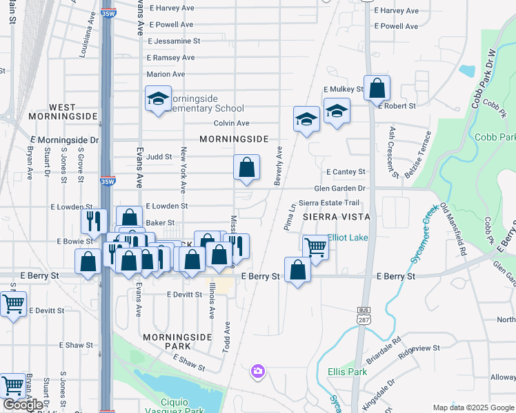 map of restaurants, bars, coffee shops, grocery stores, and more near 1212 Glen Garden Drive in Fort Worth