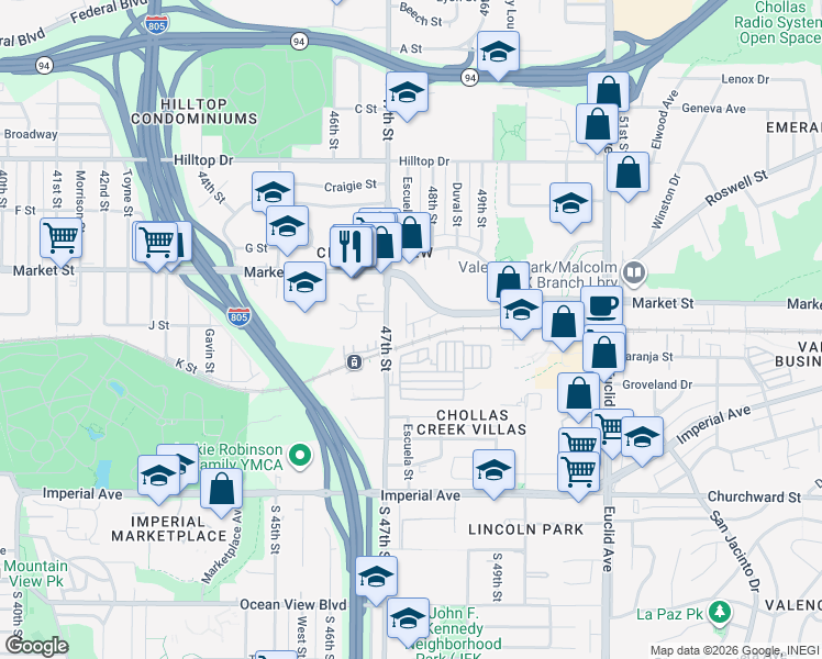map of restaurants, bars, coffee shops, grocery stores, and more near 407 Aurora Street in San Diego