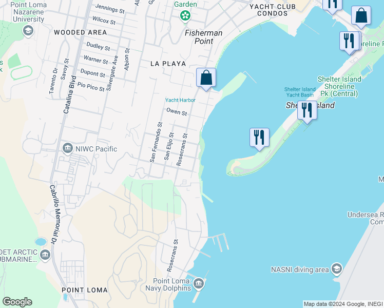 map of restaurants, bars, coffee shops, grocery stores, and more near 385 San Antonio Avenue in San Diego