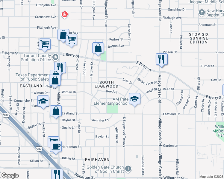 map of restaurants, bars, coffee shops, grocery stores, and more near 4608 Reed Street in Fort Worth