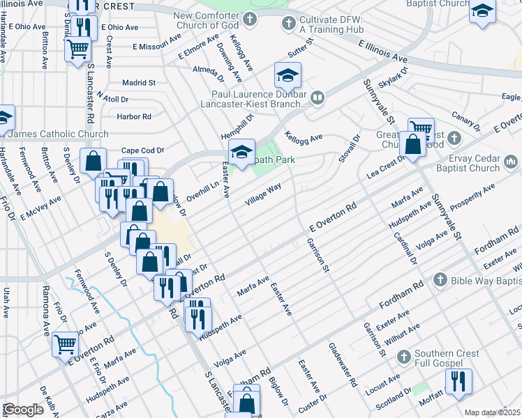 map of restaurants, bars, coffee shops, grocery stores, and more near 2236 Stovall Drive in Dallas
