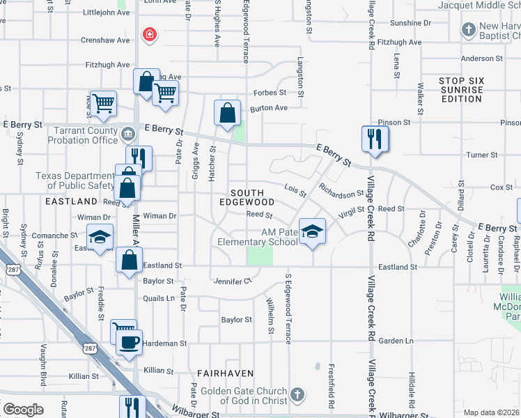 map of restaurants, bars, coffee shops, grocery stores, and more near 4608 Reed Street in Fort Worth