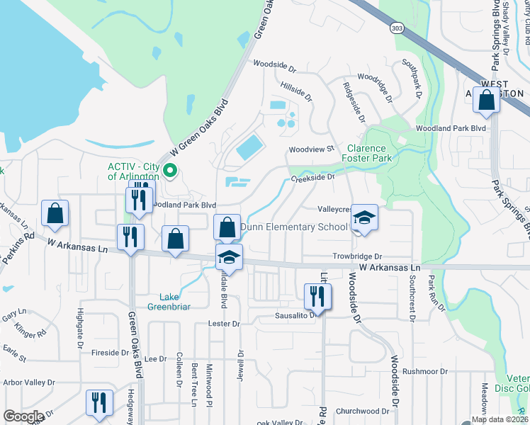 map of restaurants, bars, coffee shops, grocery stores, and more near 4812 Valleydale Court in Arlington