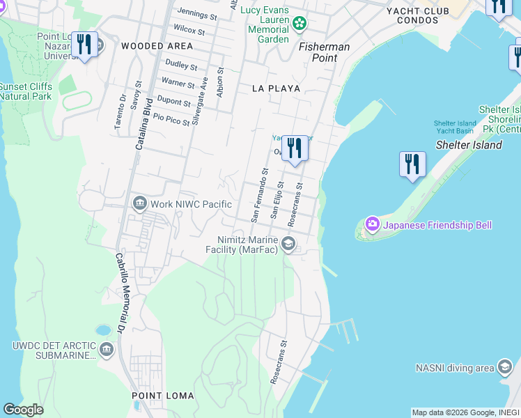 map of restaurants, bars, coffee shops, grocery stores, and more near 387 San Fernando Street in San Diego