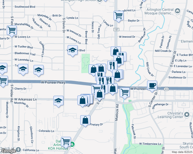 map of restaurants, bars, coffee shops, grocery stores, and more near in Arlington