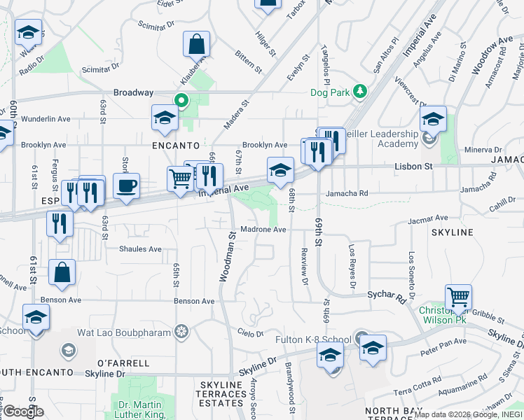 map of restaurants, bars, coffee shops, grocery stores, and more near 449 Ritchey Street in San Diego
