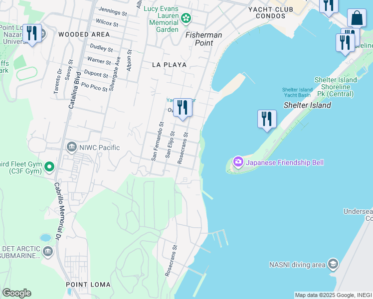 map of restaurants, bars, coffee shops, grocery stores, and more near in San Diego
