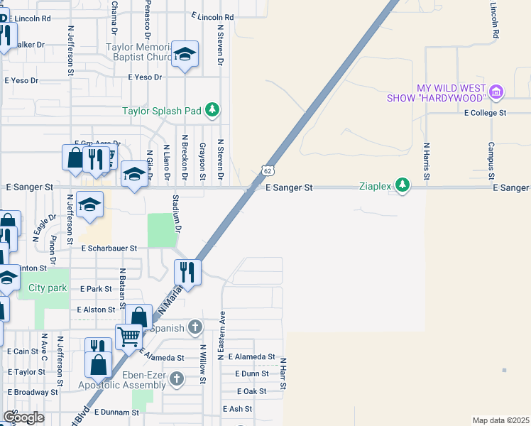 map of restaurants, bars, coffee shops, grocery stores, and more near 1000 North Marland Boulevard in Hobbs