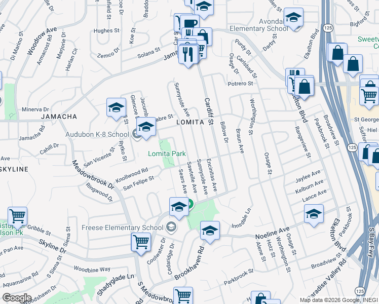 map of restaurants, bars, coffee shops, grocery stores, and more near 559 Sunnyside Avenue in San Diego