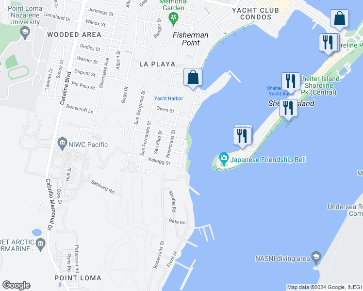 map of restaurants, bars, coffee shops, grocery stores, and more near 2914 McCall Street in San Diego