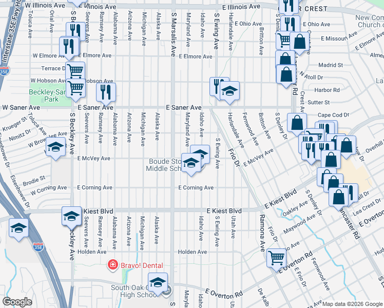 map of restaurants, bars, coffee shops, grocery stores, and more near 2922 Maryland Avenue in Dallas
