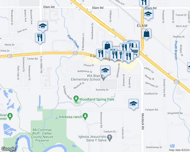 map of restaurants, bars, coffee shops, grocery stores, and more near 318 Forsythe Drive in Dallas