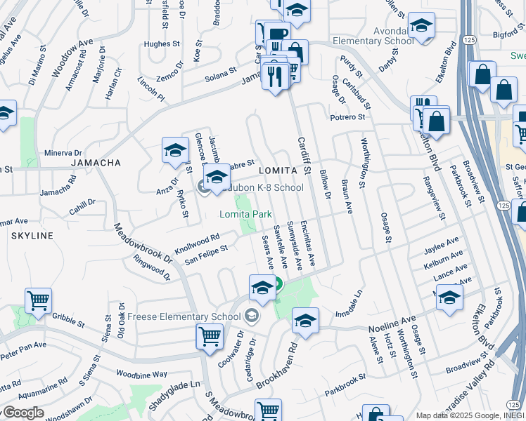 map of restaurants, bars, coffee shops, grocery stores, and more near 553 Sears Avenue in San Diego