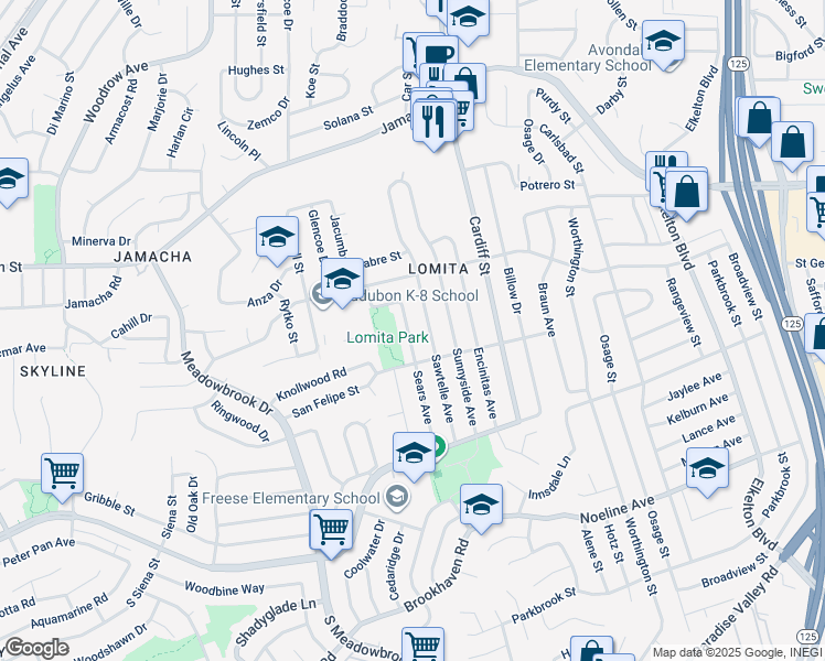 map of restaurants, bars, coffee shops, grocery stores, and more near 553 Sears Avenue in San Diego