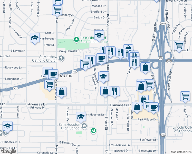 map of restaurants, bars, coffee shops, grocery stores, and more near 2050 Shepherds Glen Lane in Arlington
