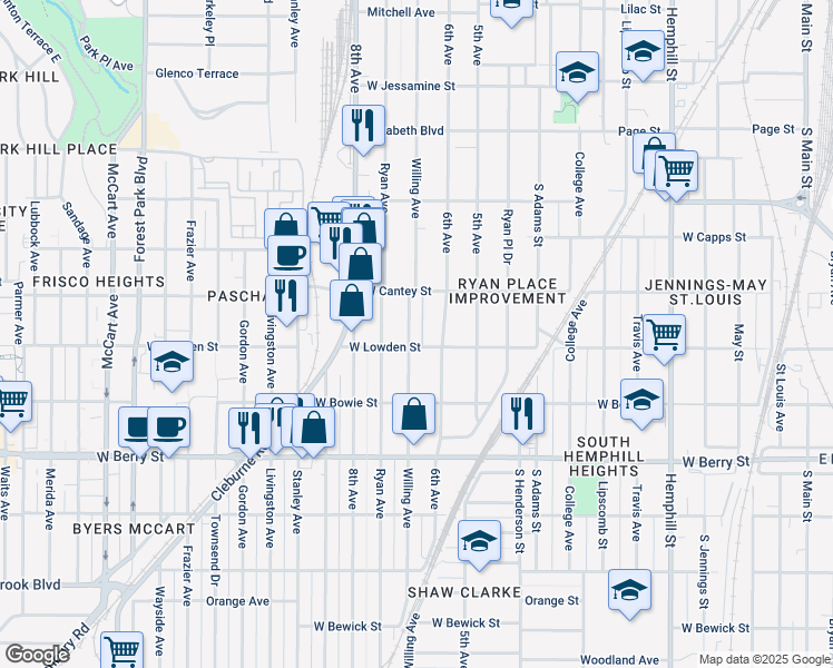 map of restaurants, bars, coffee shops, grocery stores, and more near 2824 6th Avenue in Fort Worth