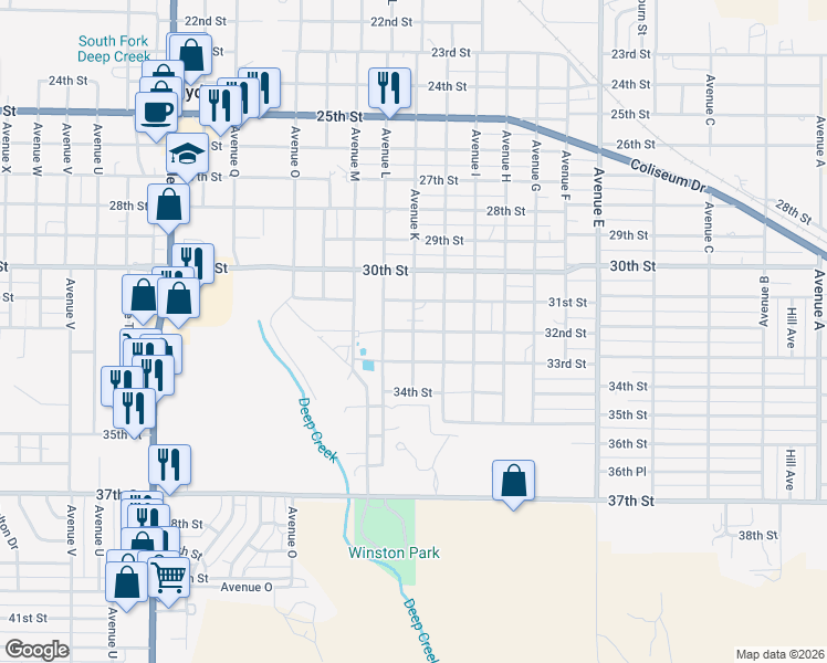 map of restaurants, bars, coffee shops, grocery stores, and more near 3199 Avenue K in Snyder