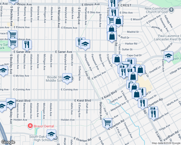 map of restaurants, bars, coffee shops, grocery stores, and more near 3006 Harlandale Avenue in Dallas