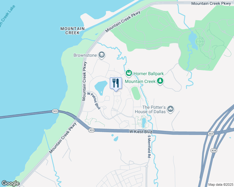 map of restaurants, bars, coffee shops, grocery stores, and more near 3000 Mountain Creek Parkway in Dallas