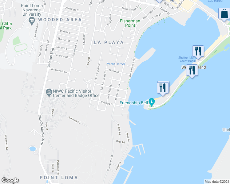 map of restaurants, bars, coffee shops, grocery stores, and more near in San Diego