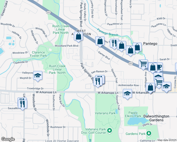map of restaurants, bars, coffee shops, grocery stores, and more near 3811 Ichabod Circle in Arlington