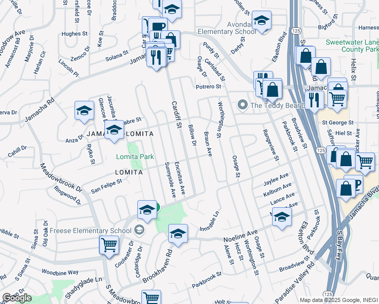 map of restaurants, bars, coffee shops, grocery stores, and more near 552 Cardiff Street in San Diego