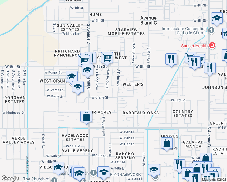 map of restaurants, bars, coffee shops, grocery stores, and more near 925 South Pagent Avenue in Yuma