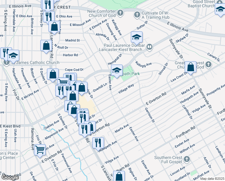 map of restaurants, bars, coffee shops, grocery stores, and more near 2002 Deer Path Drive in Dallas