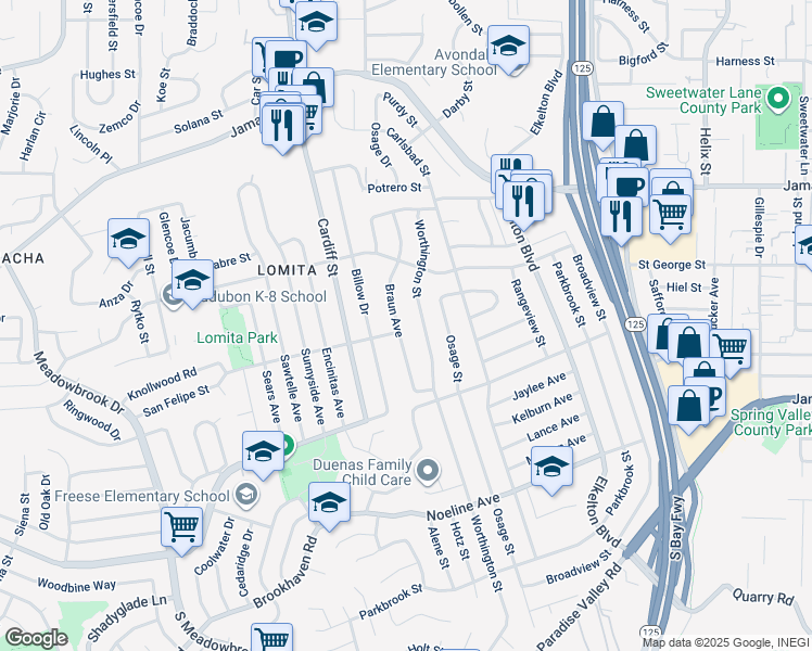 map of restaurants, bars, coffee shops, grocery stores, and more near 932 Worthington Street in San Diego