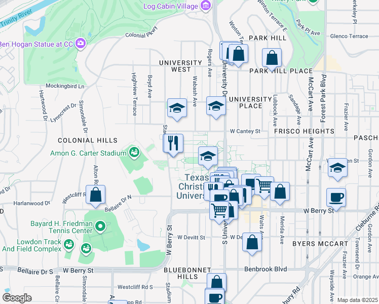 map of restaurants, bars, coffee shops, grocery stores, and more near in Fort Worth