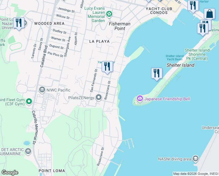 map of restaurants, bars, coffee shops, grocery stores, and more near in San Diego