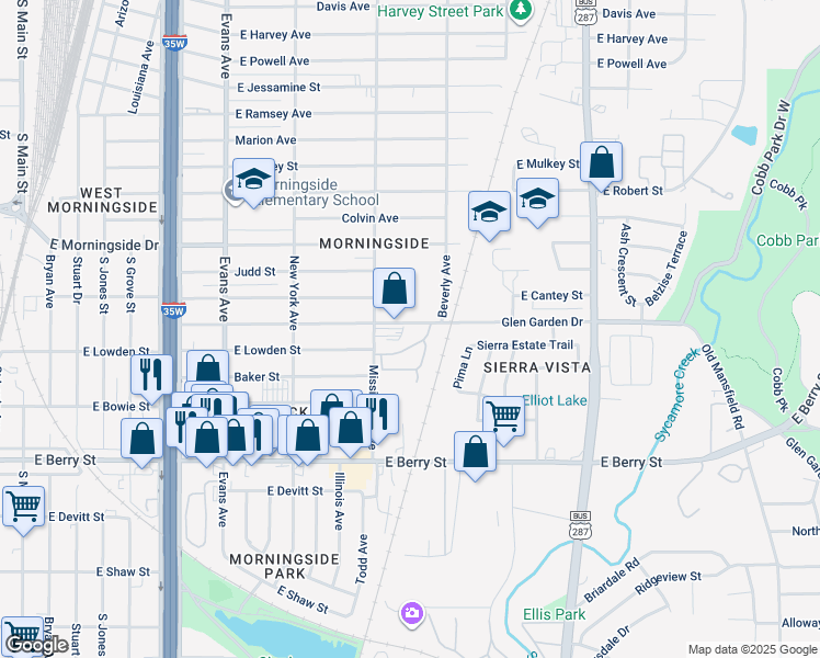 map of restaurants, bars, coffee shops, grocery stores, and more near 1212 Glen Garden Drive in Fort Worth