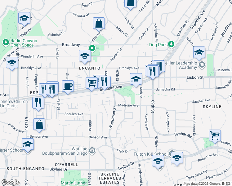 map of restaurants, bars, coffee shops, grocery stores, and more near 550 Ritchey Street in San Diego