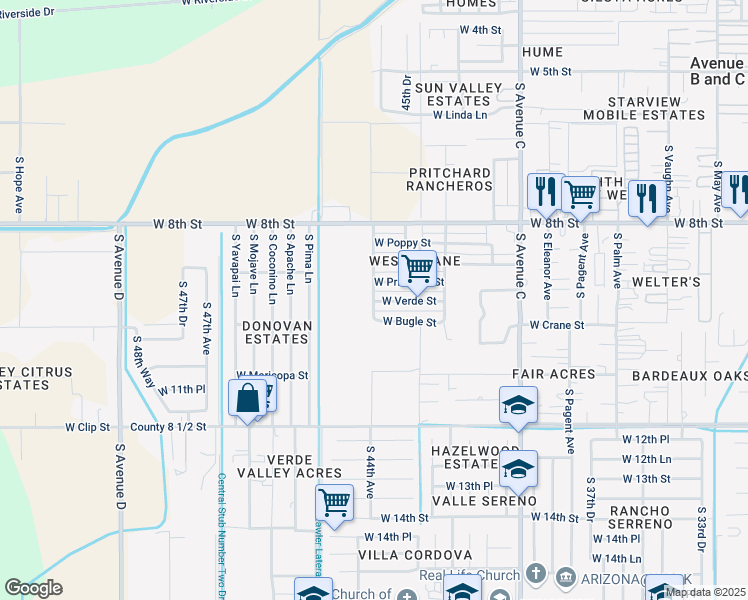 map of restaurants, bars, coffee shops, grocery stores, and more near 4398 W Verde St in Yuma