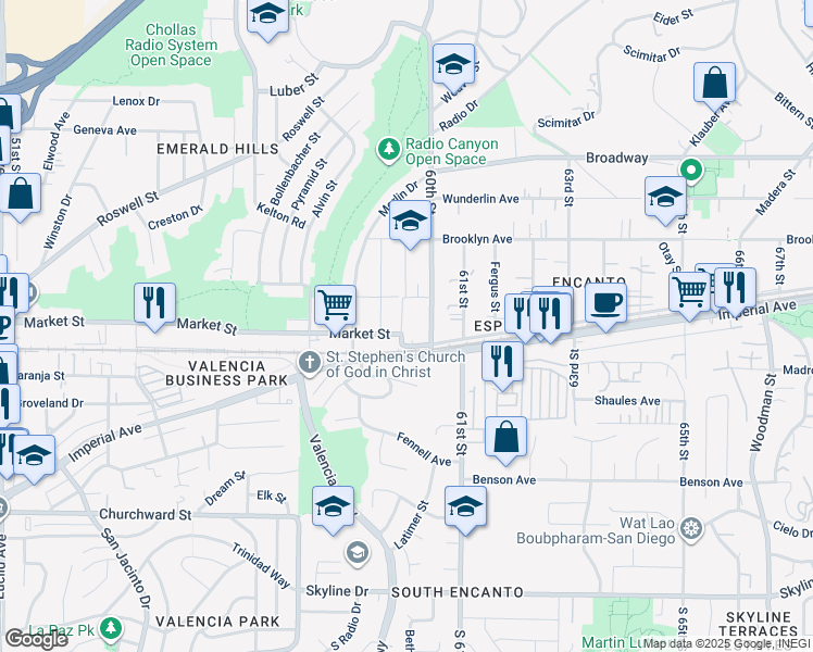 map of restaurants, bars, coffee shops, grocery stores, and more near 515 Iona Drive in San Diego