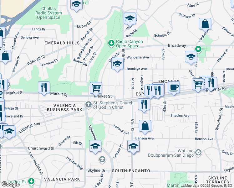 map of restaurants, bars, coffee shops, grocery stores, and more near 515 Iona Drive in San Diego