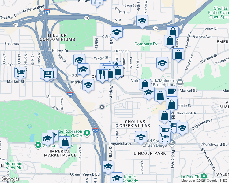 map of restaurants, bars, coffee shops, grocery stores, and more near 457 Aurora Street in San Diego