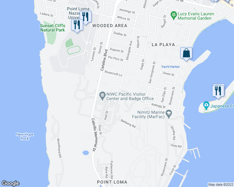 map of restaurants, bars, coffee shops, grocery stores, and more near 384 Silvergate Avenue in San Diego