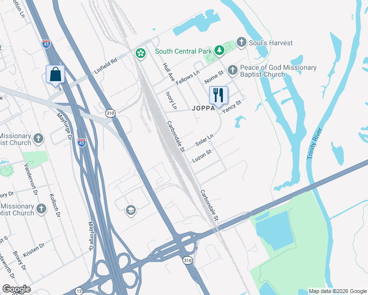 map of restaurants, bars, coffee shops, grocery stores, and more near 4511 Solar Lane in Dallas