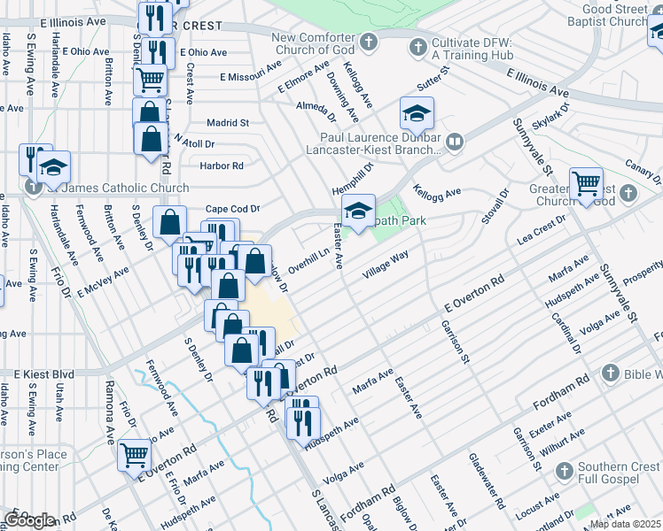 map of restaurants, bars, coffee shops, grocery stores, and more near 1927 Deer Path Drive in Dallas