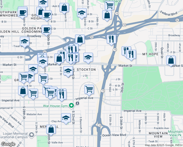 map of restaurants, bars, coffee shops, grocery stores, and more near 411 33rd Street in San Diego