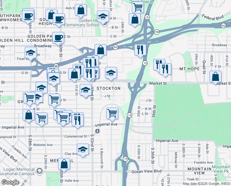 map of restaurants, bars, coffee shops, grocery stores, and more near 411 33rd Street in San Diego