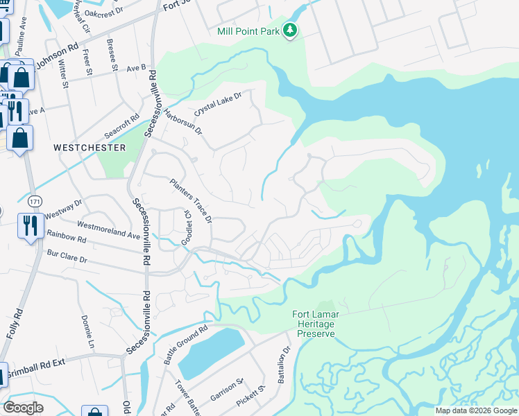 map of restaurants, bars, coffee shops, grocery stores, and more near 1277 Stiles Bee Avenue in Charleston