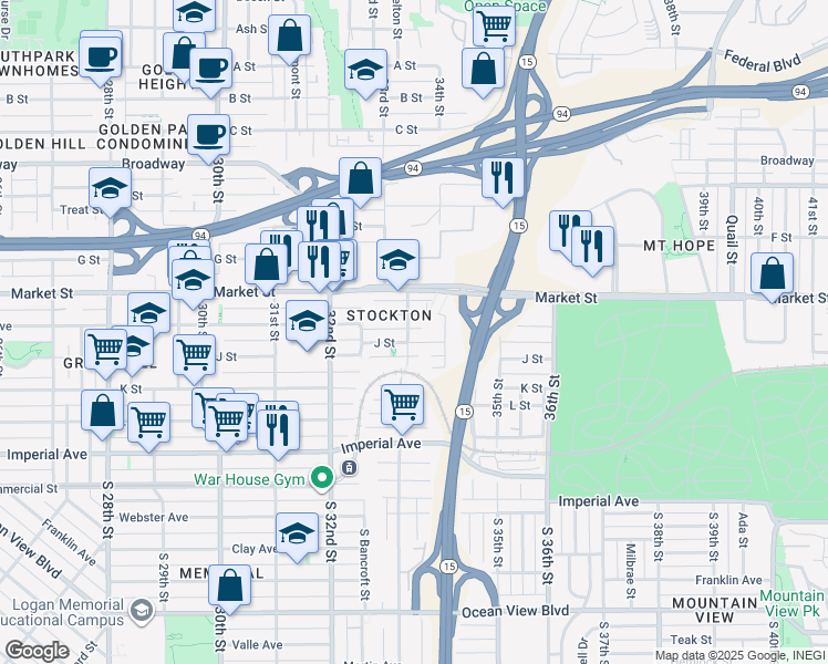 map of restaurants, bars, coffee shops, grocery stores, and more near 411 33rd Street in San Diego